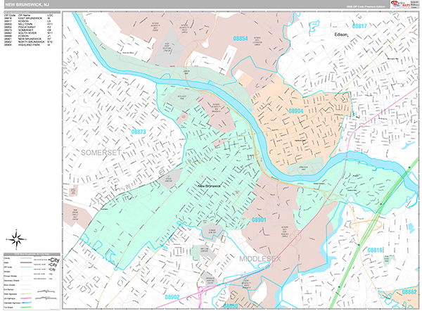 New Brunswick, NJ Wall Map